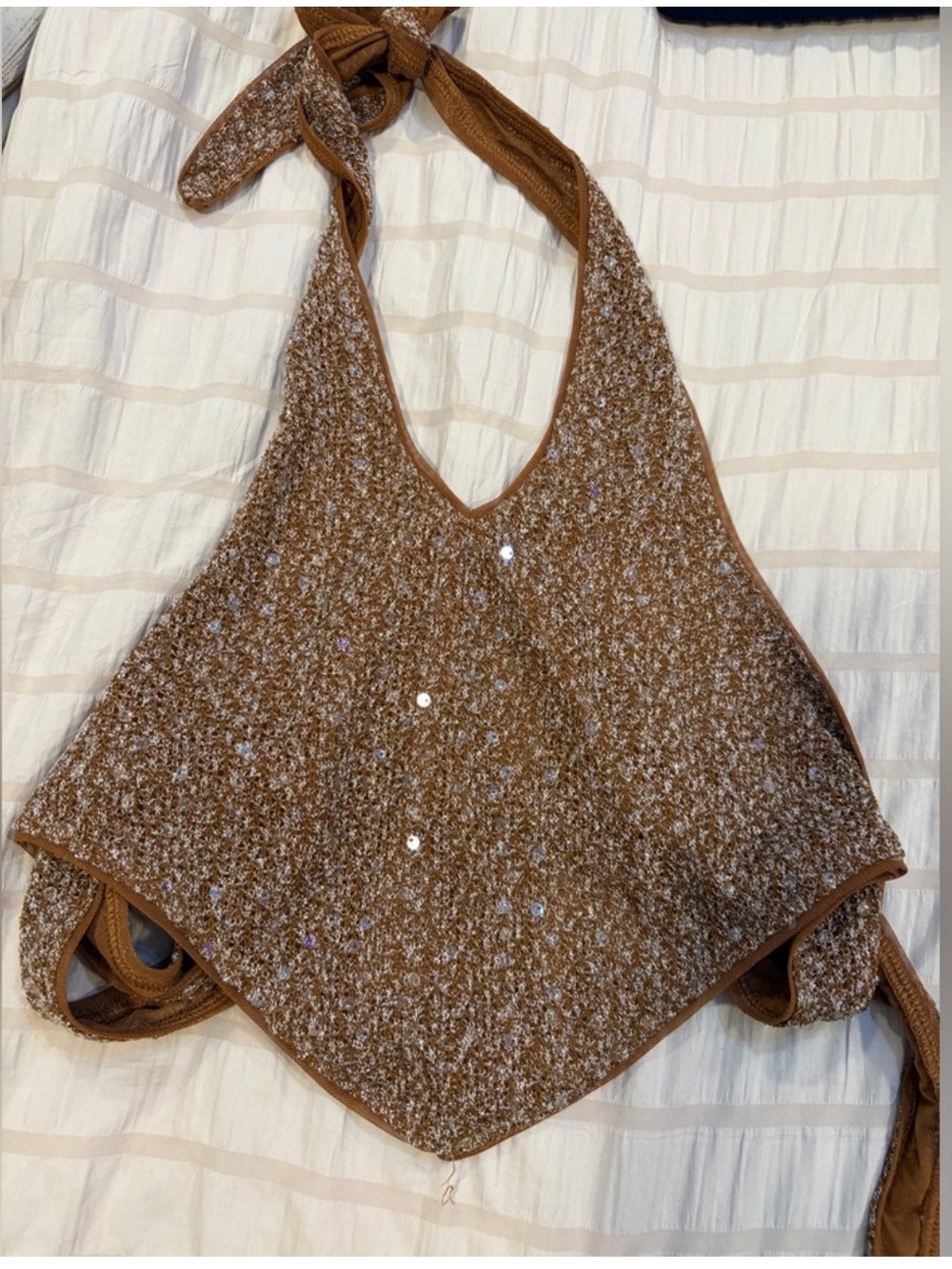 Superdown Brown Sequin Halter Crop Top - Picture 2 of 6